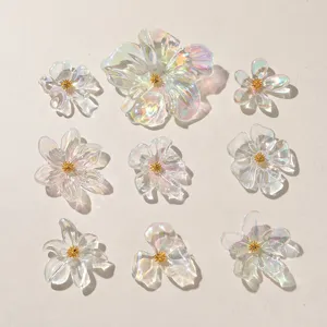 Clear iridescent irregular acrylic flower DIY studs hair accessories with sparkling zircon cores.
