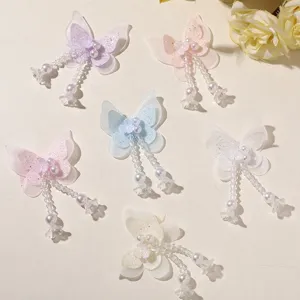Korean sweet double-layer butterfly beaded tassel patch DIY fairy princess style hair accessory