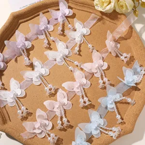 Korean dopamine double layer beaded tassel butterfly patch DIY fairy princess hair accessory