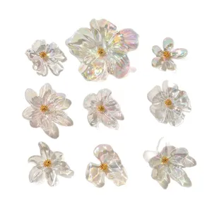 Iridescent acrylic flower charms for DIY jewelry making, beautiful clear floral hair accessories.