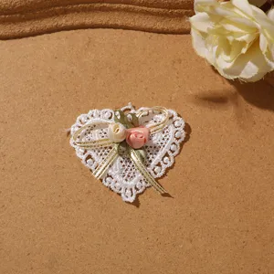 White lace heart shape bow ribbon flower patch DIY embroidery hair accessory material appliques