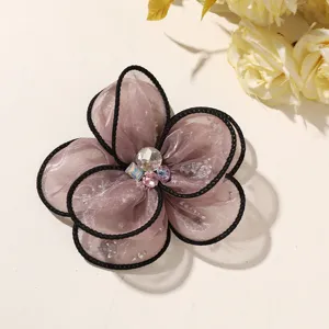 Mesh rhinestone 3D flower DIY accessory for hair clips, shoes, and bags detail view.
