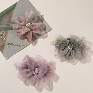 Monet Garden Stijl Verloop Ombre Gaas Bloem Met Strass Kern DIY Broche Haaraccessoires Tassen Schoenen Hoed Decoratie Voor Vrouwen