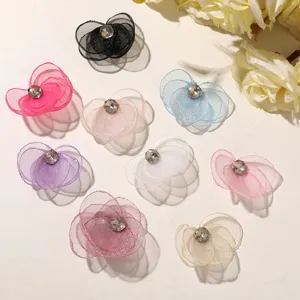 Summer Fresh Ins Mesh Orchid Flower DIY Rhinestone Charms For Earrings Hair Clothing Accessories Dopamine Floral Embellishments