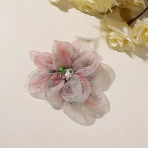 Verloop organza bloem broche DIY accessoire met fonkelende strass kern voor tassen
