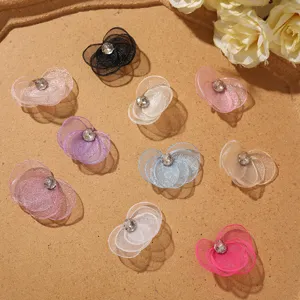 Mesh flower DIY accessories, chic dopamine earrings and hair clips material details.