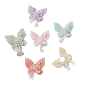 Colorful mesh butterfly patches with bead tassels, sweet style DIY hair accessories.