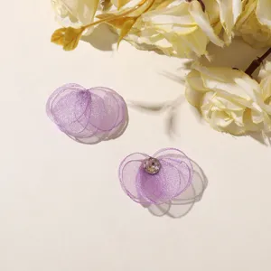 Purple mesh flower DIY accessories, multi-layer organza appliques for jewelry and hair crafts.