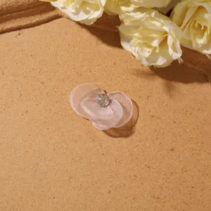 Pink mesh flower detail, shiny rhinestone center, perfect for DIY earrings and cute hair accessories.