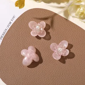 Sweet pink resin flower DIY shoe charms and hair accessories, perfect for custom decoration.