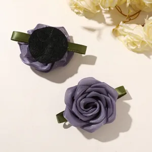 Purple mesh rose flower DIY hair accessory brooch bow detail view showing front and back.