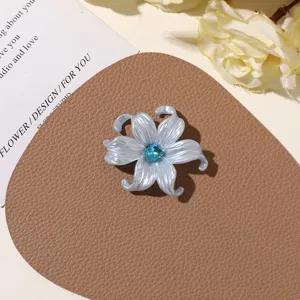 Close-up detail of the blue and white resin flower brooch or earring DIY accessory nicely.