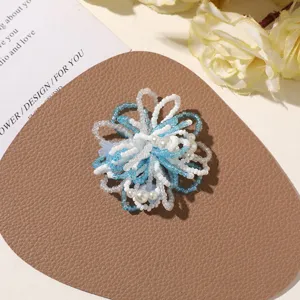 Handmade beaded flower DIY accessory blue white pearl brooch hair clip jewelry finding