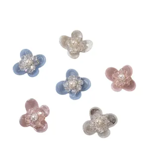 Sweet crystal flower resin four petal DIY accessories for earrings hair clips shoe charms.