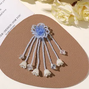 Handmade blue beaded flower DIY accessory for brooch hair clip shoe flower vacation style