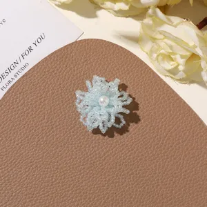 Handcrafted blue beaded flower brooch diy accessory pearl center charming stylish fashion item