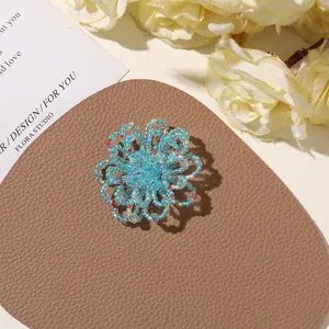Handmade Beaded Flower Brooch DIY Hair Clip Blue Crystal Accessory Summer Vacation Style