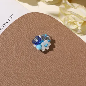 Handmade beaded flower DIY accessory blue white floral charm for earrings brooch craft