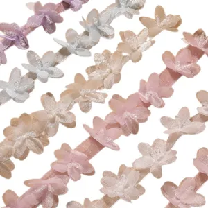 Nastro con bordatura di fiori in organza pastello DIY accessori capelli dolci cucito