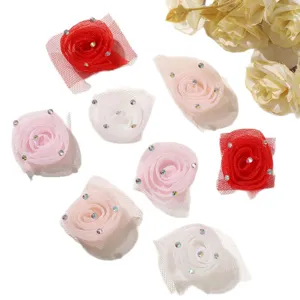Fleurs de Rose 3D en Chiffon Strass Artisanat DIY Robe de Mariée Accessoires Cheveux
