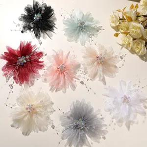 Sweet mesh crystal beaded flower DIY hair clip or clothing corsage accessory in multi colors.