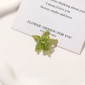 Green beaded flower DIY accessory, perfect for earrings, hairpins, and shoe charms.