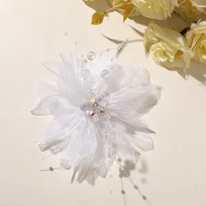 White net yarn crystal beaded flower DIY hair accessories sweet style corsage material