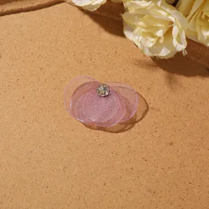 Pink mesh flower DIY accessory with crystal center, perfect for handmade earrings and hair clips.