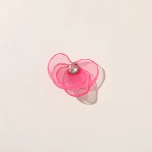 Hot pink mesh flower DIY accessory with crystal center for earrings or hair clips