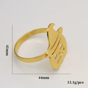 Gold metal Halloween pumpkin witch hat napkin ring detail view showing size and weight specifications.