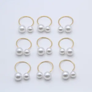Korean elegant U-shaped open ring featuring stylish asymmetric double pearls, chic gold jewelry.