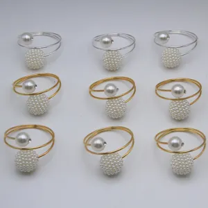 Metal spring pearl napkin ring set, elegant bayberry ball table decor for dining table events.