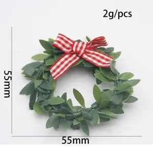 Weihnachtsfest Blätter Serviettenring Mini Kranz Tischdeko 55mm grün Laub rote Schleife