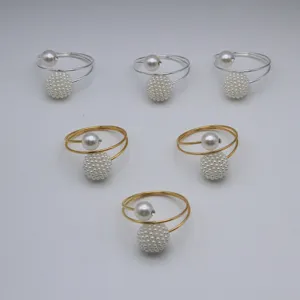 Elegant metal spring napkin ring with double pearls and berry ball for table decor