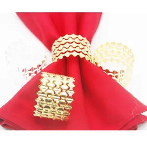 Metal napkin rings hollow wave design gold silver table decor for hotel home dining