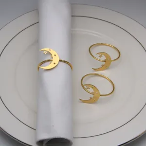 Gold star moon napkin rings set for wedding table setting elegant dinner party decor