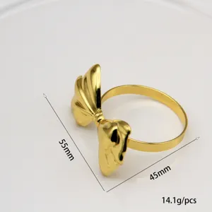 Elegant gold bow napkin ring for hotel restaurant table decoration, chic metal napkin buckle