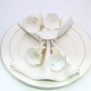 Natural white seashell napkin rings set elegant cloth napkin holder for wedding table decor