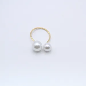 Elegant open gold ring featuring dual uneven faux pearls for a chic daily minimalist style.