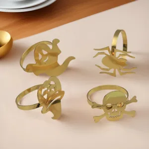 Gold Halloween Napkin Rings Set Ghost Skull Spider Metal Napkin Buckle Table Decor