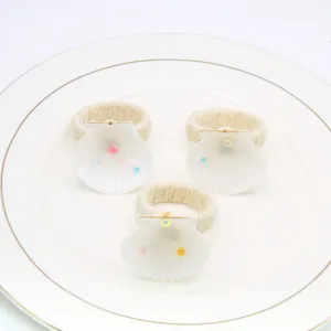 Natural white shell napkin ring set, handmade jute rope table decor for restaurant.