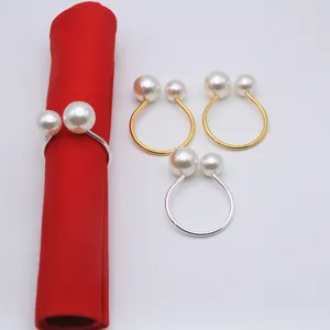 Double Pearl Napkin Rings Metal Napkin Holders For Wedding Party Table Setting Hotel Dinner Decor Gold And Silver