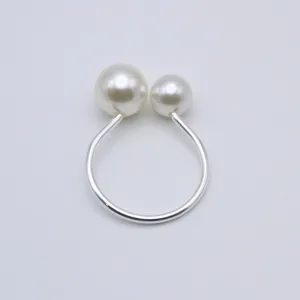 Elegant double pearl metal napkin ring for wedding party and hotel table decor main view.