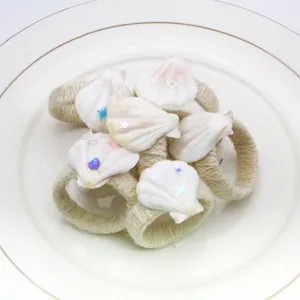 Set di portatovaglioli in conchiglia naturale, decorazione tavola in corda per banchetti.