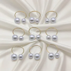 Korean Elegant Stainless Steel Open Ring For Women Artificial Pearl U-Shape Adjustable Finger Ring Fashion Jewelry Gift