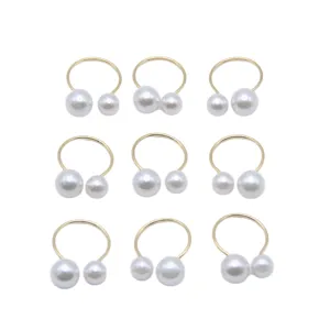 Chic U-shaped open ring featuring dual pearls in assorted sizes, elegant Korean fashion jewelry.