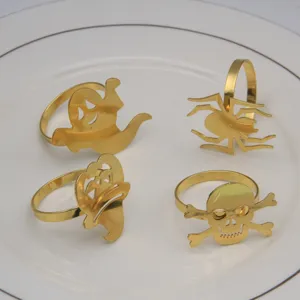 Halloween Metal Napkin Rings Gold Pumpkin Skull Ghost Spider Napkin Holders For Party Dinner Table Settings