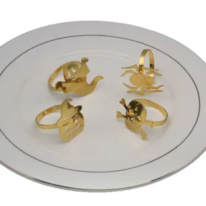 Halloween napkin rings gold metal set ghost spider pumpkin skull for table decor 4pcs