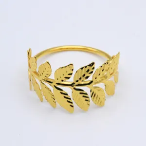 Gold metal leaf napkin ring detail view, exquisite table decoration accessory for dining.