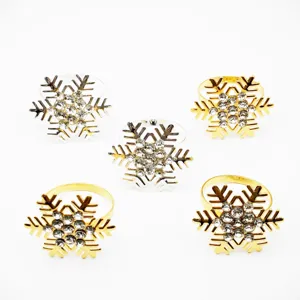 Metal Snowflake Napkin Rings Alloy Rhinestone Napkin Holder Table Decoration For Christmas Wedding Party Dining Table